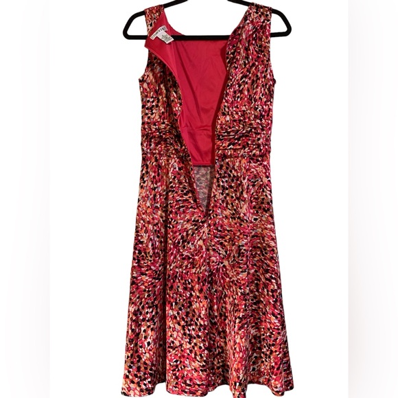 Orvis size 6 ruched fit and flare abstract art print dress pink coral midi - Picture 3 of 6
